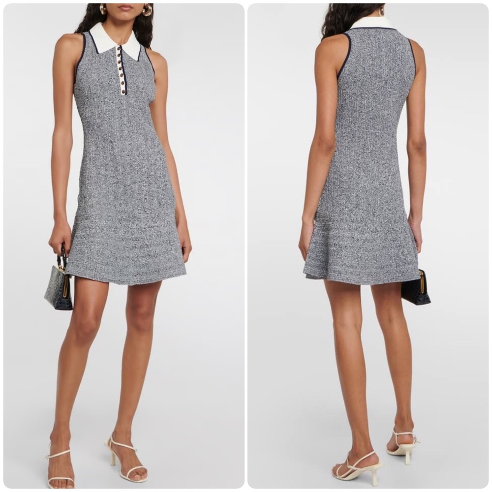 Veronica Beard Heathered Gray Knit Polo Dress with White Collar